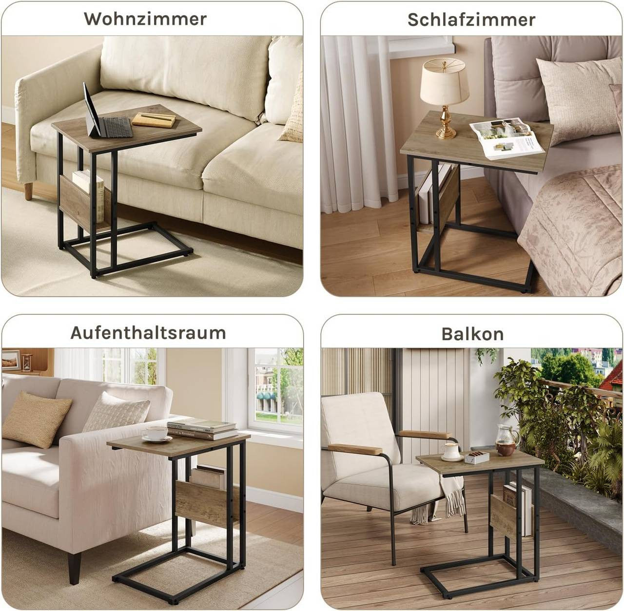24goodz Side Table - Sturdy and Stylish - E1-Class Wood and Metal - For Living Room or Bedroom - Light Oak Finish - 55x36x59.5cm