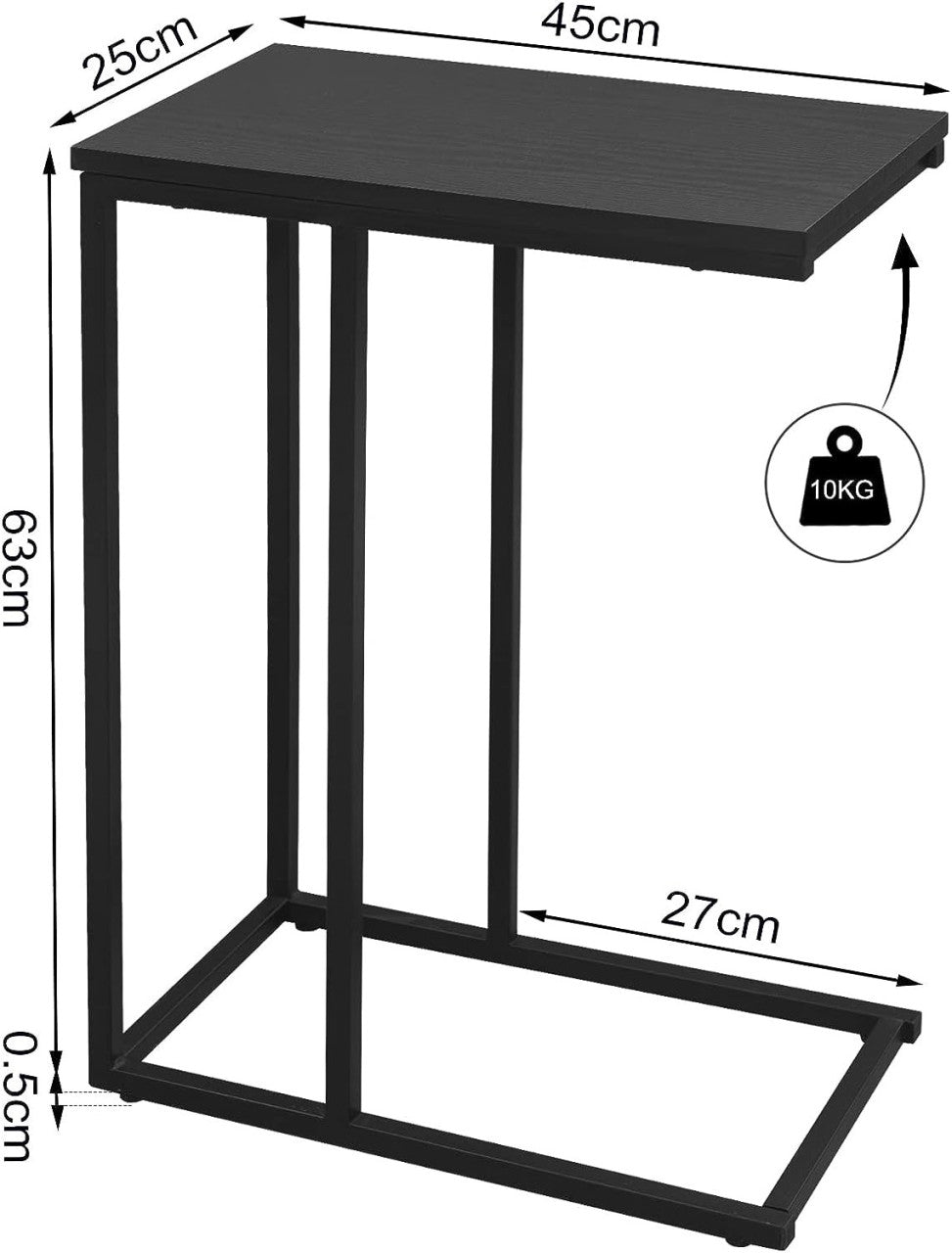 24goodz Side Table - Sturdy Construction - Easy to Assemble - MDF and Iron Frame - Black - sz