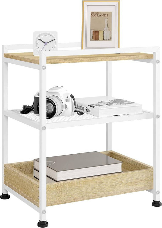 24goodz Rolling Side Table - Convenient Mobility - Strong and Durable - Wood and Metal - Light Oak + White