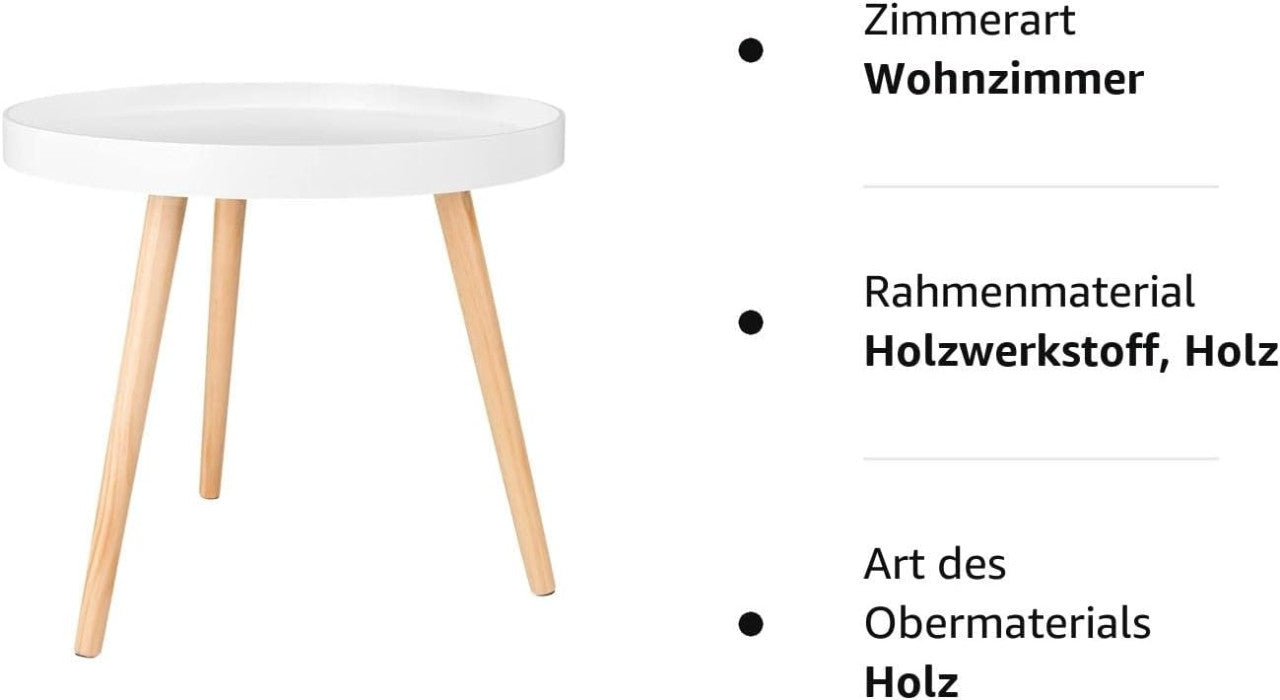24goodz Round Side Table - Stylish and Practical Design - E1 MDF and Pine Wood - For Living Room and Bedroom - White 50x44cm - ws