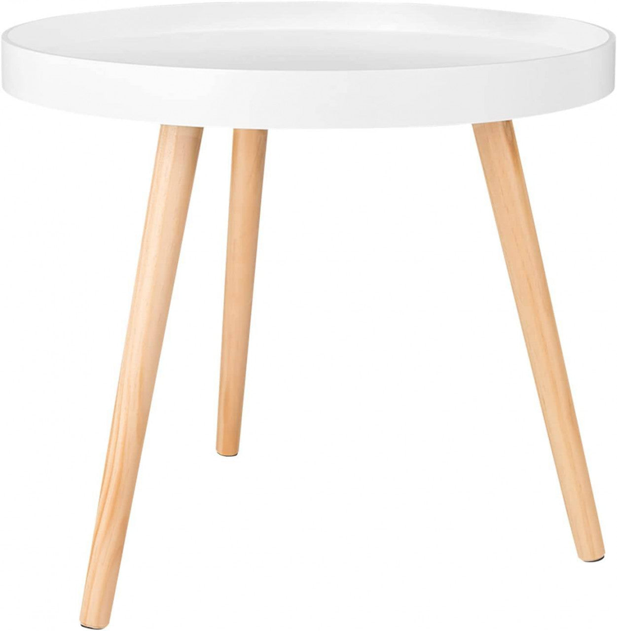 24goodz Round Side Table - Stylish and Practical Design - E1 MDF and Pine Wood - For Living Room and Bedroom - White 50x44cm - ws