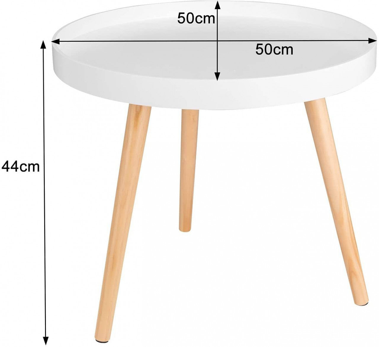 24goodz Round Side Table - Stylish and Practical Design - E1 MDF and Pine Wood - For Living Room and Bedroom - White 50x44cm - ws