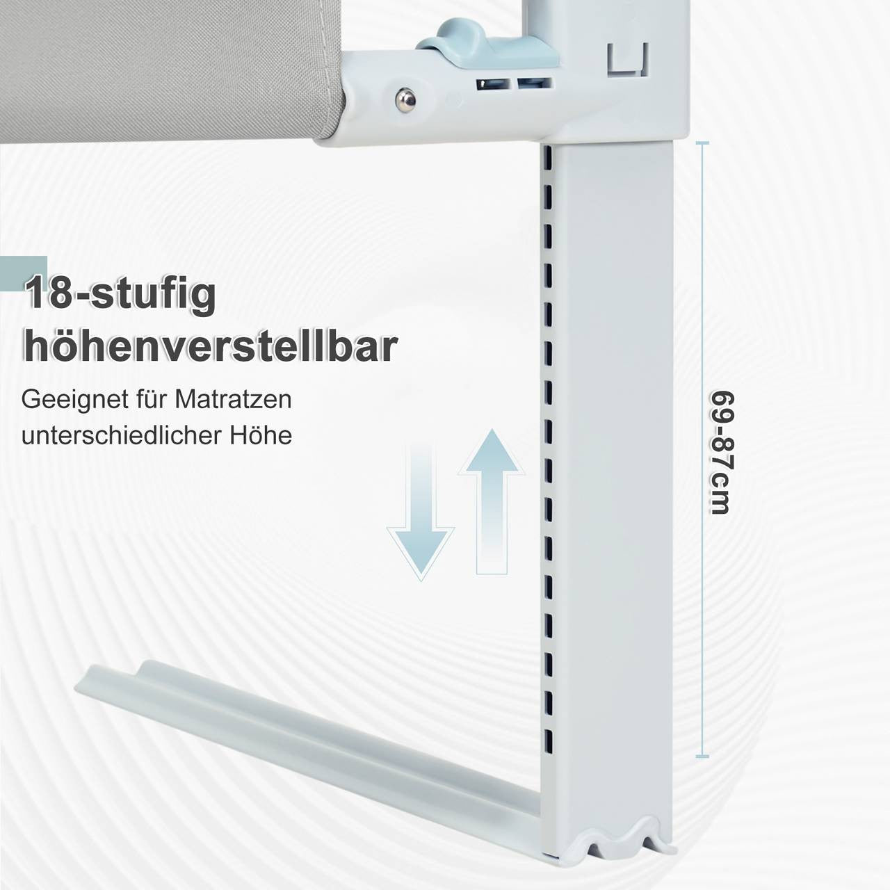 24goodz Bed Rail for Children - Stable & Safe - Adjustable Height - 300D Oxford Fabric - Light Grey - 150 cm