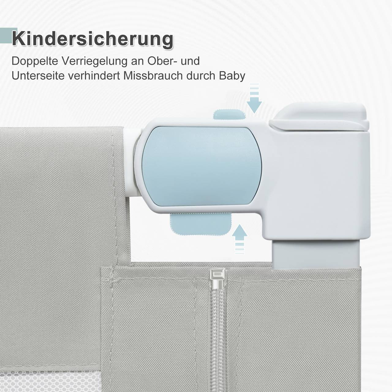 24goodz Bed Rail for Children - Stable & Safe - Adjustable Height - 300D Oxford Fabric - Light Grey - 150 cm