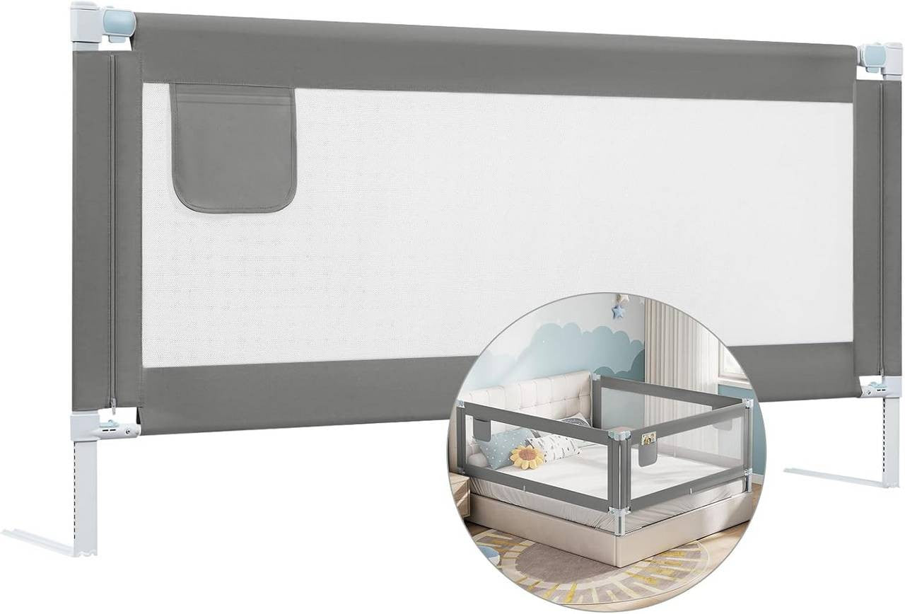 24goodz Baby Bed Guard - Stable & Safe Design - Adjustable Height - 300D Oxford Fabric - For Children - Dark Grey