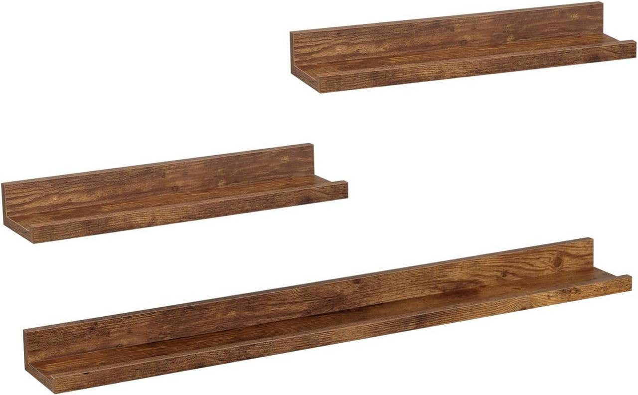 24goodz Floating Shelf Set of 3 - Stylish Storage Solution - Durable MDF - For Home Decor - Rustic Brown