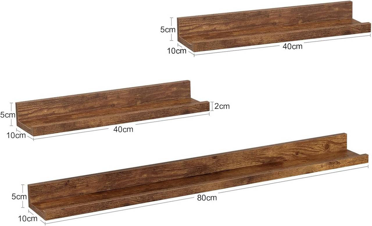 24goodz Floating Shelf Set of 3 - Stylish Storage Solution - Durable MDF - For Home Decor - Rustic Brown