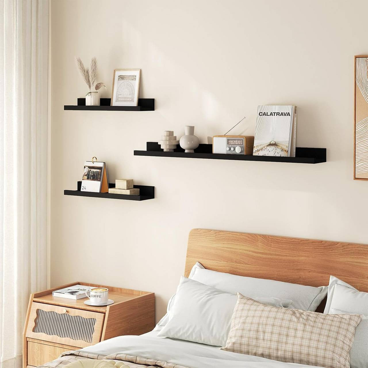 24goodz Floating Shelf Set of 3 - Stylish Storage Solution - Durable MDF - For Home Decor - Black