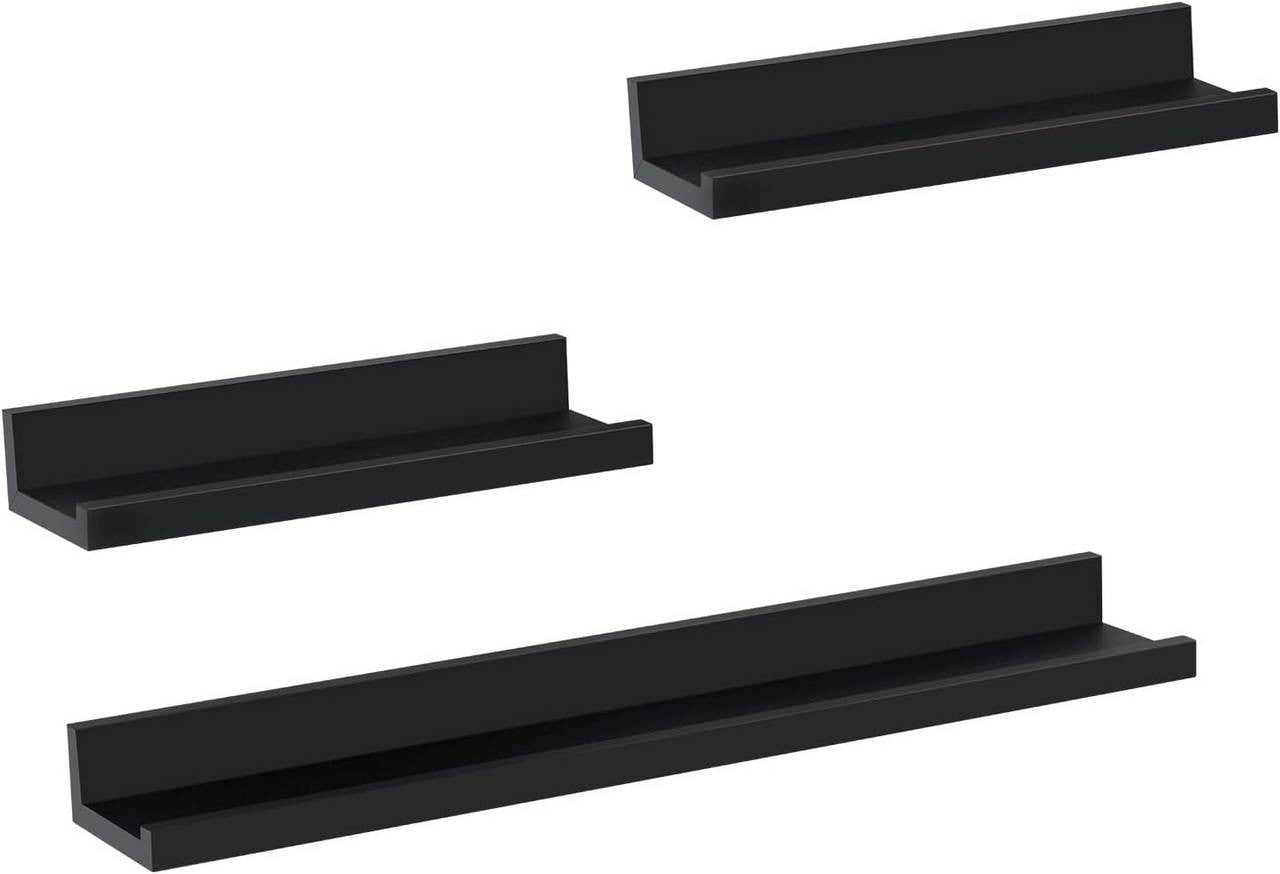 24goodz Floating Shelf Set of 3 - Stylish Storage Solution - Durable MDF - For Home Decor - Black