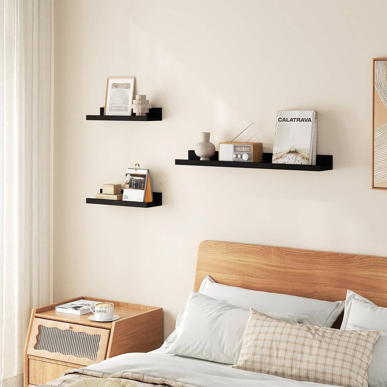 24goodz Floating Shelf Set of 3 - Stylish Storage Solution - Durable MDF - For Home Decor - Black