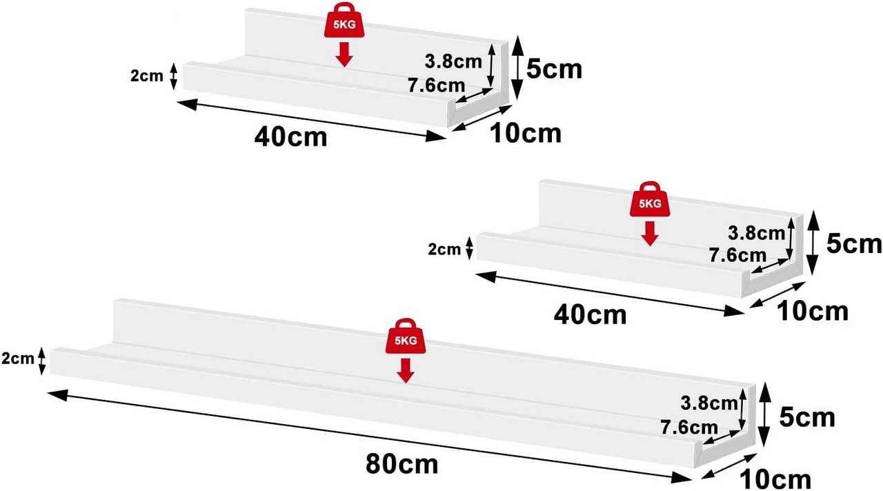24goodz Photo Rail Set of 3 - Stylish Storage & Decoration - MDF - For Home Lovers - White - ws