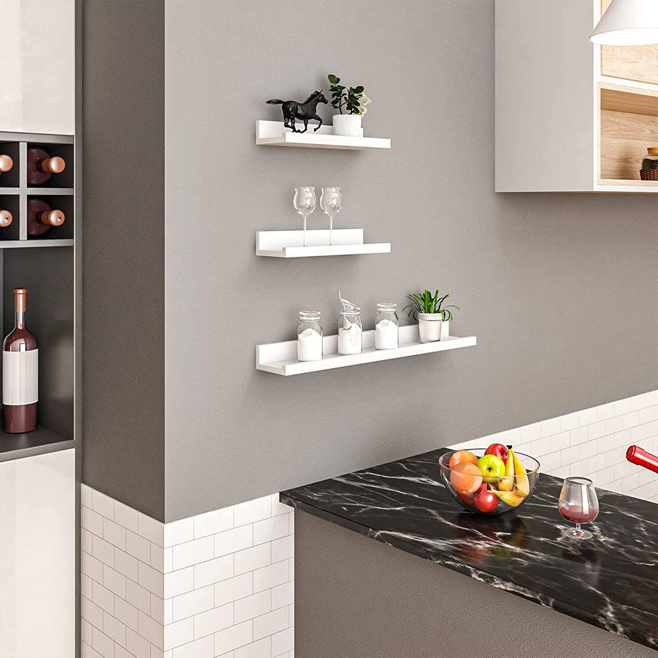 24goodz Photo Rail Set of 3 - Stylish Storage & Decoration - MDF - For Home Lovers - White - ws