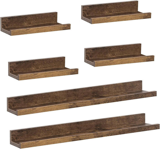 24goodz Floating Shelf Set of 6 - Space-Saving Design - Easy to Install - MDF - For Home Decor - White and Vintage Brown