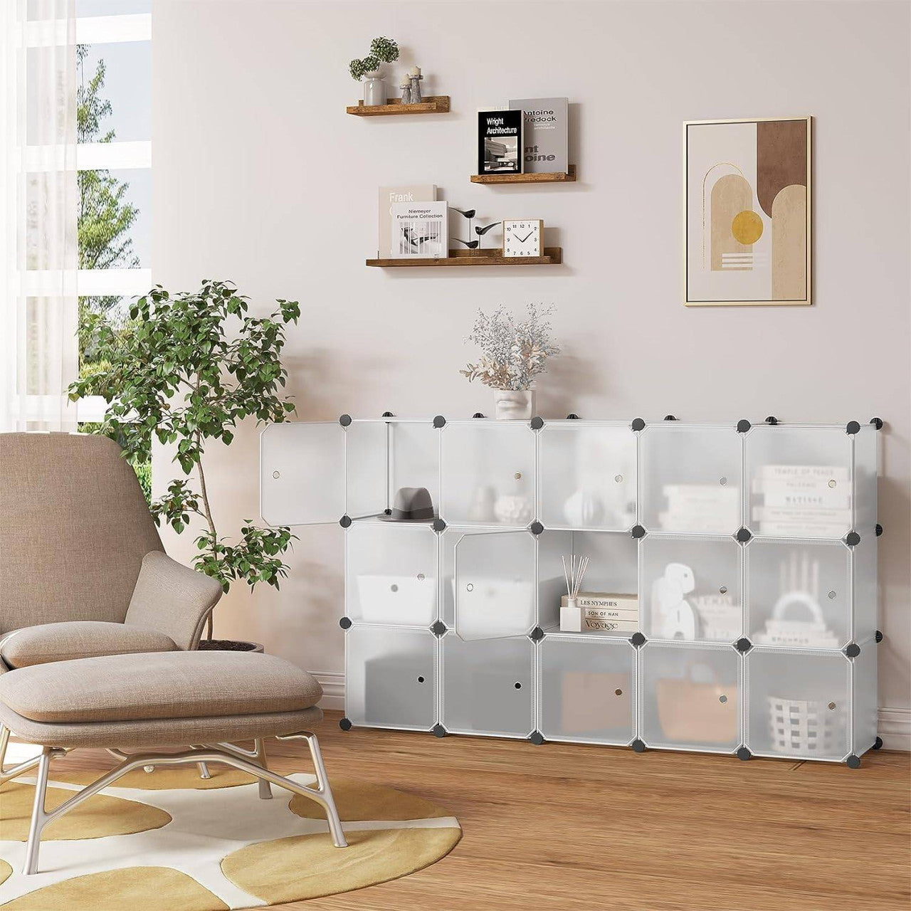 24goodz Floating Shelf Set of 6 - Space-Saving Design - Easy to Install - MDF - For Home Decor - White and Vintage Brown