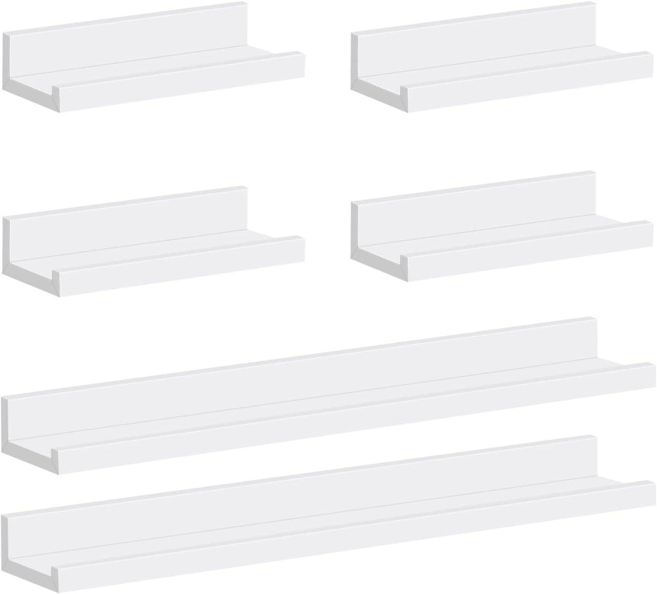 24goodz Set of 6 Floating Shelves - Space-Saving Design - Easy to Mount - MDF - For Home and Living - White