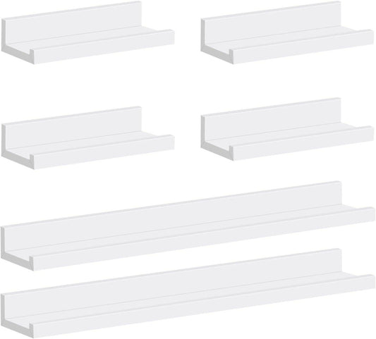 24goodz Set of 6 Floating Shelves - Space-Saving Design - Easy to Mount - MDF - For Home and Living - White
