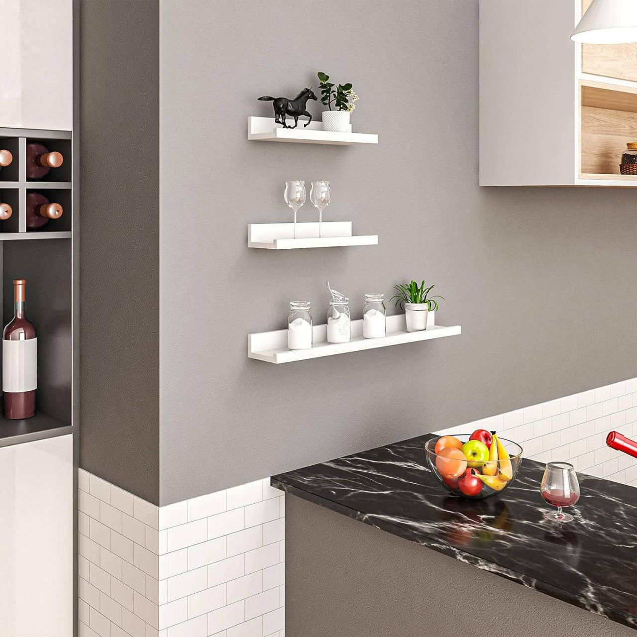 24goodz Set of 6 Floating Shelves - Space-Saving Design - Easy to Mount - MDF - For Home and Living - White