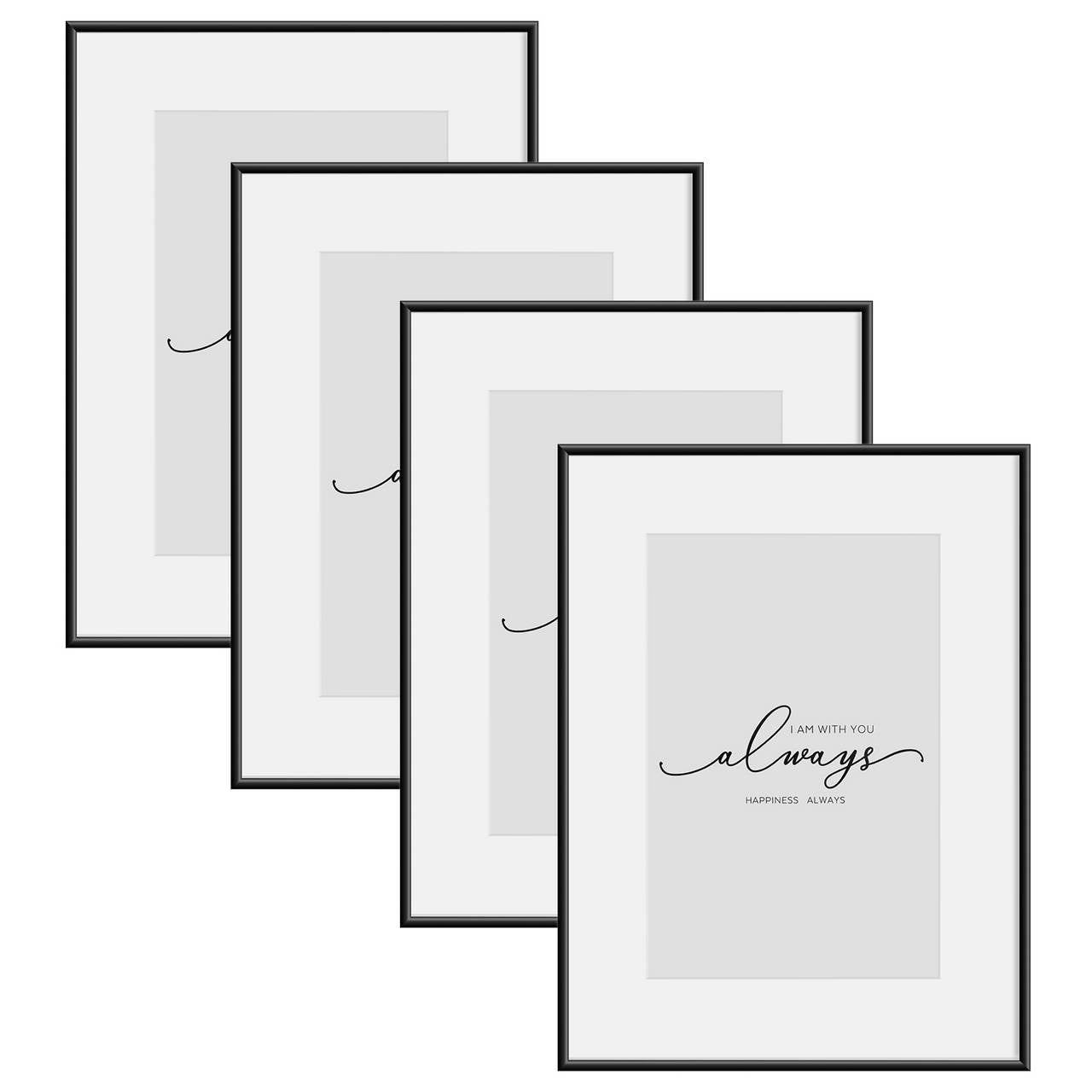 24goodz Set of 4 Photo Frames - Versatile Display Options - Durable Aluminium and Plexiglass - For Home Decor - Black
