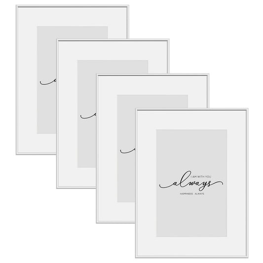 24goodz Set of 4 Photo Frames - Versatile Display Options - Durable Aluminium Frame - For Home and Office - Black/Silver