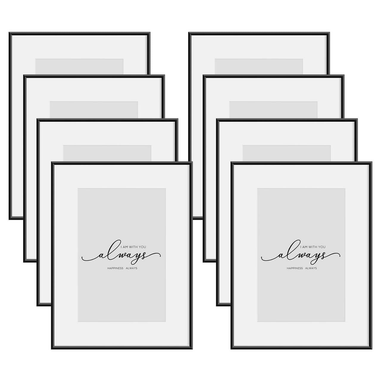 24goodz Set of 8 Photo Frames - Versatile Display Options - Premium Aluminium and Plexiglass - Ideal Gift - Black