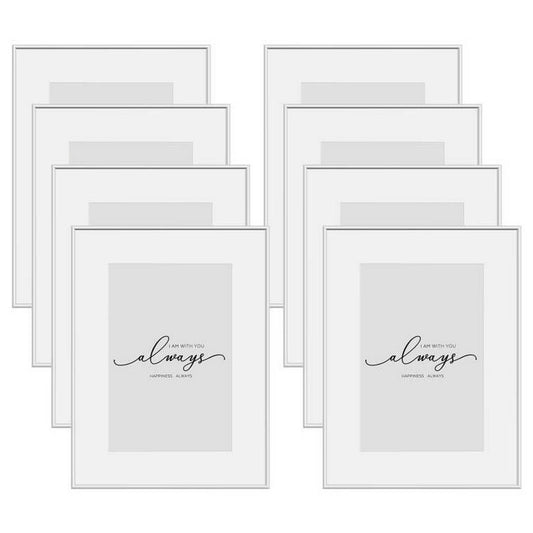 24goodz Set of 8 Photo Frames - Versatile Display Options - Premium Aluminium and Plexiglass - For Home Decor - Black/Silver