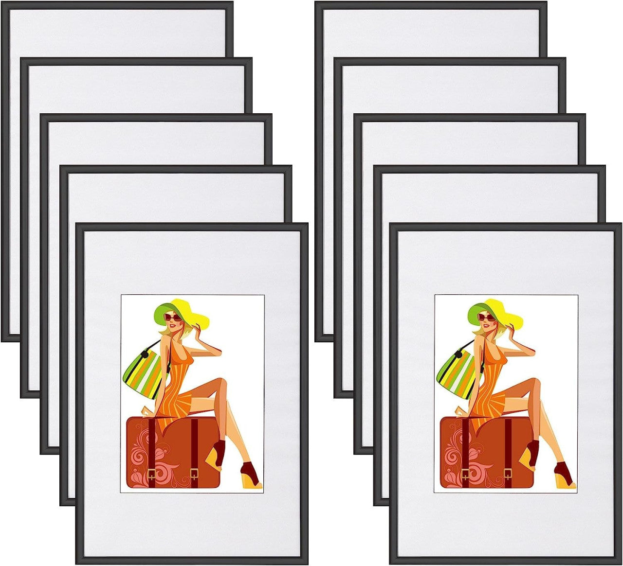 24goodz Photo Frame Gallery with Mat - Versatile for Various Sizes - Durable Plastic - Perfect Gift - Bronze - Set of 10 - sz