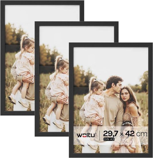 24goodz Set of 3 Photo Frames - High-Quality MDF - Versatile Display Options - MDF - For Everyone - Black