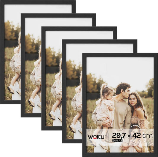 24goodz Set of 5 Photo Frames - Elegant and Durable Design - MDF - For Home Decor - Black - 29.7x42 cm (A3)