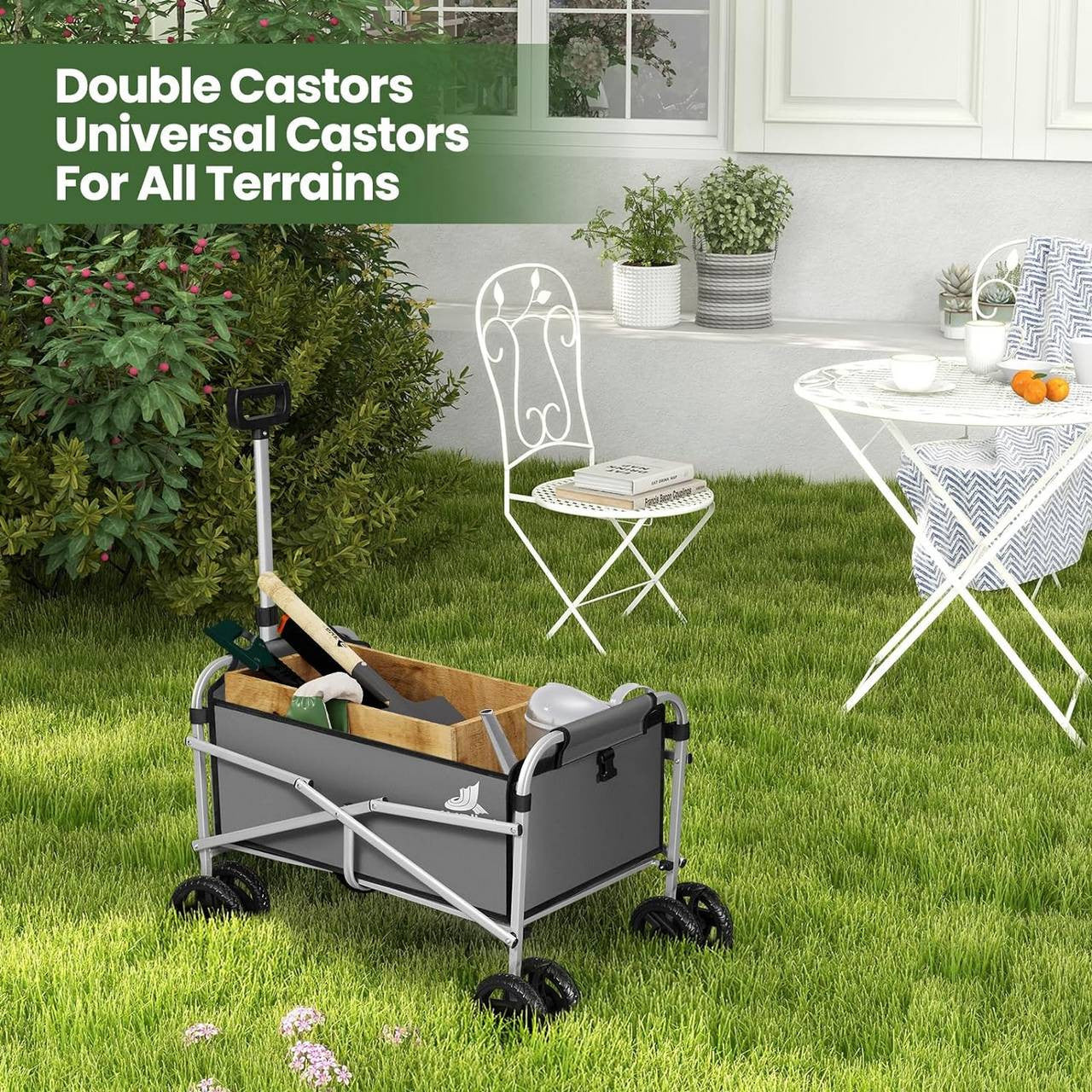 24goodz Foldable Hand Cart with Brake - Easy to Store - 80 kg Load Capacity - Metal and 600D Oxford Fabric - Dark Grey