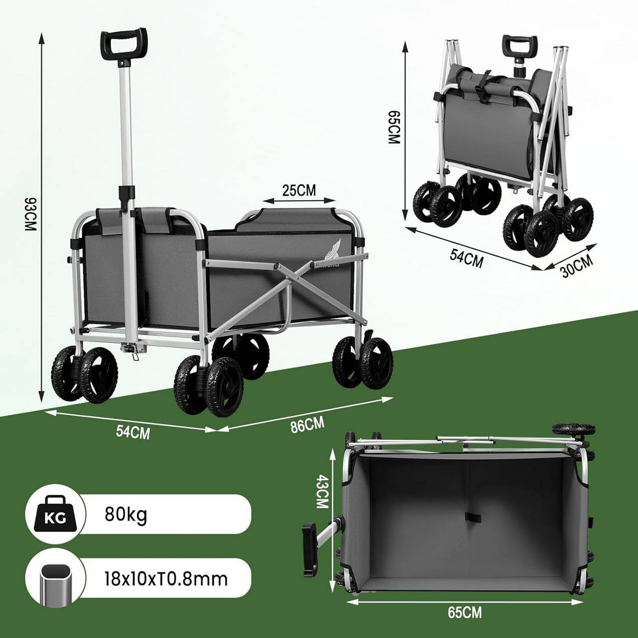 24goodz Foldable Hand Cart with Brake - Easy to Store - 80 kg Load Capacity - Metal and 600D Oxford Fabric - Dark Grey