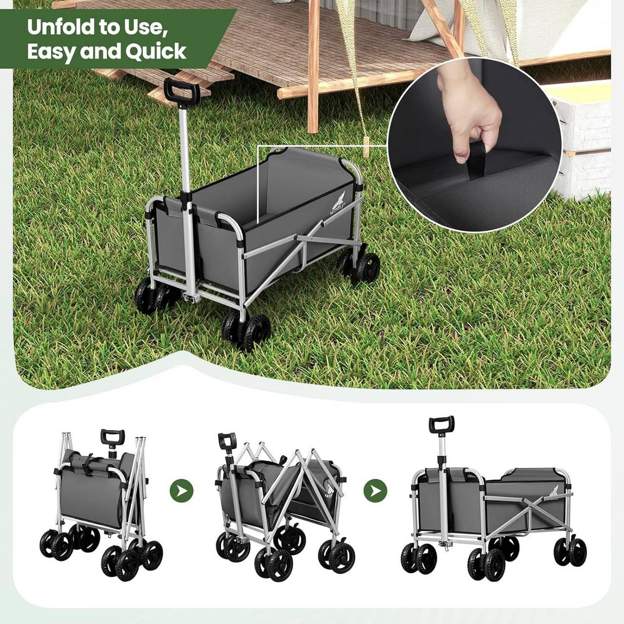 24goodz Foldable Hand Cart with Brake - Easy to Store - 80 kg Load Capacity - Metal and 600D Oxford Fabric - Dark Grey