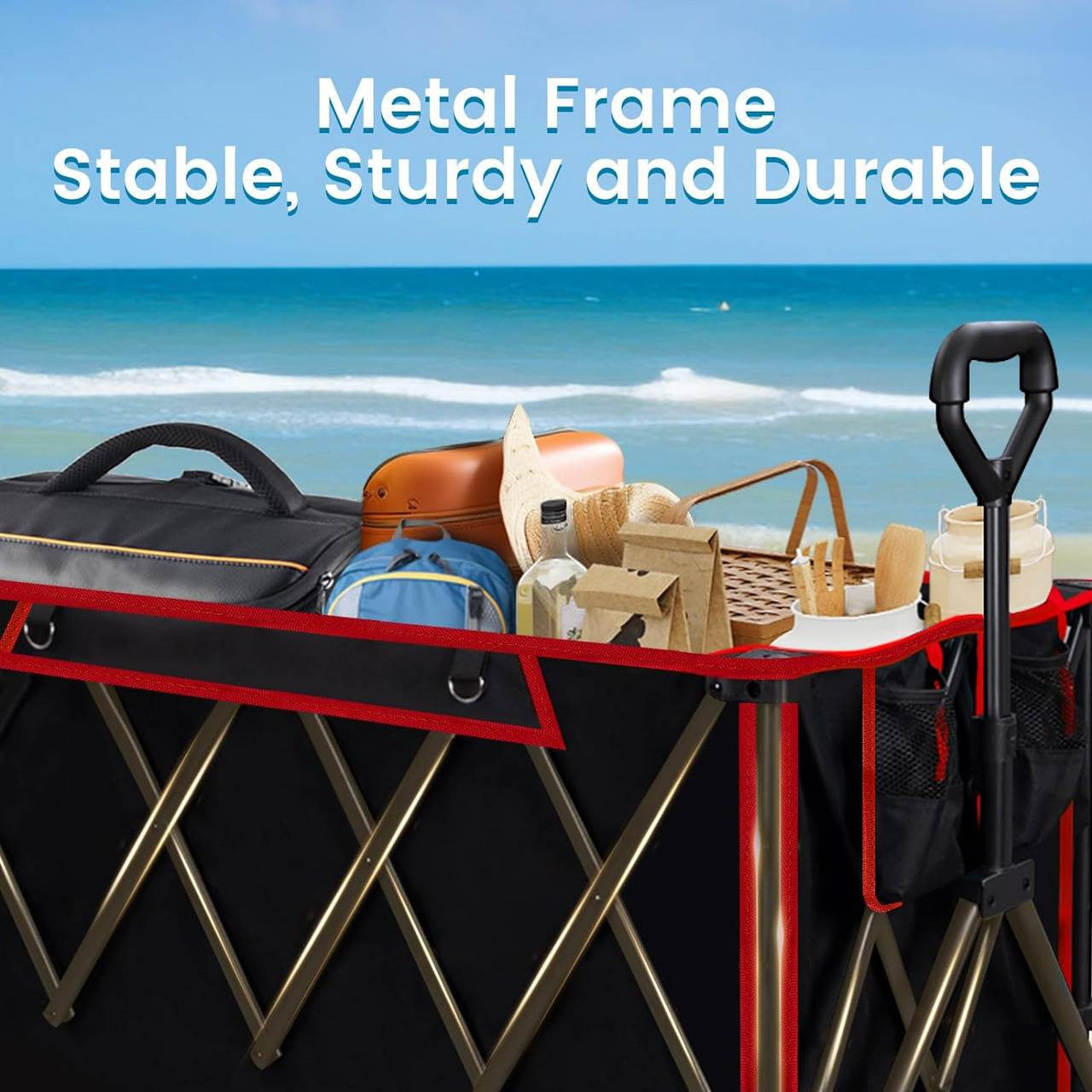 24goodz Foldable Hand Cart - Portable & Easy to Store - Coated Steel - For Outdoor Adventures - Black + Red