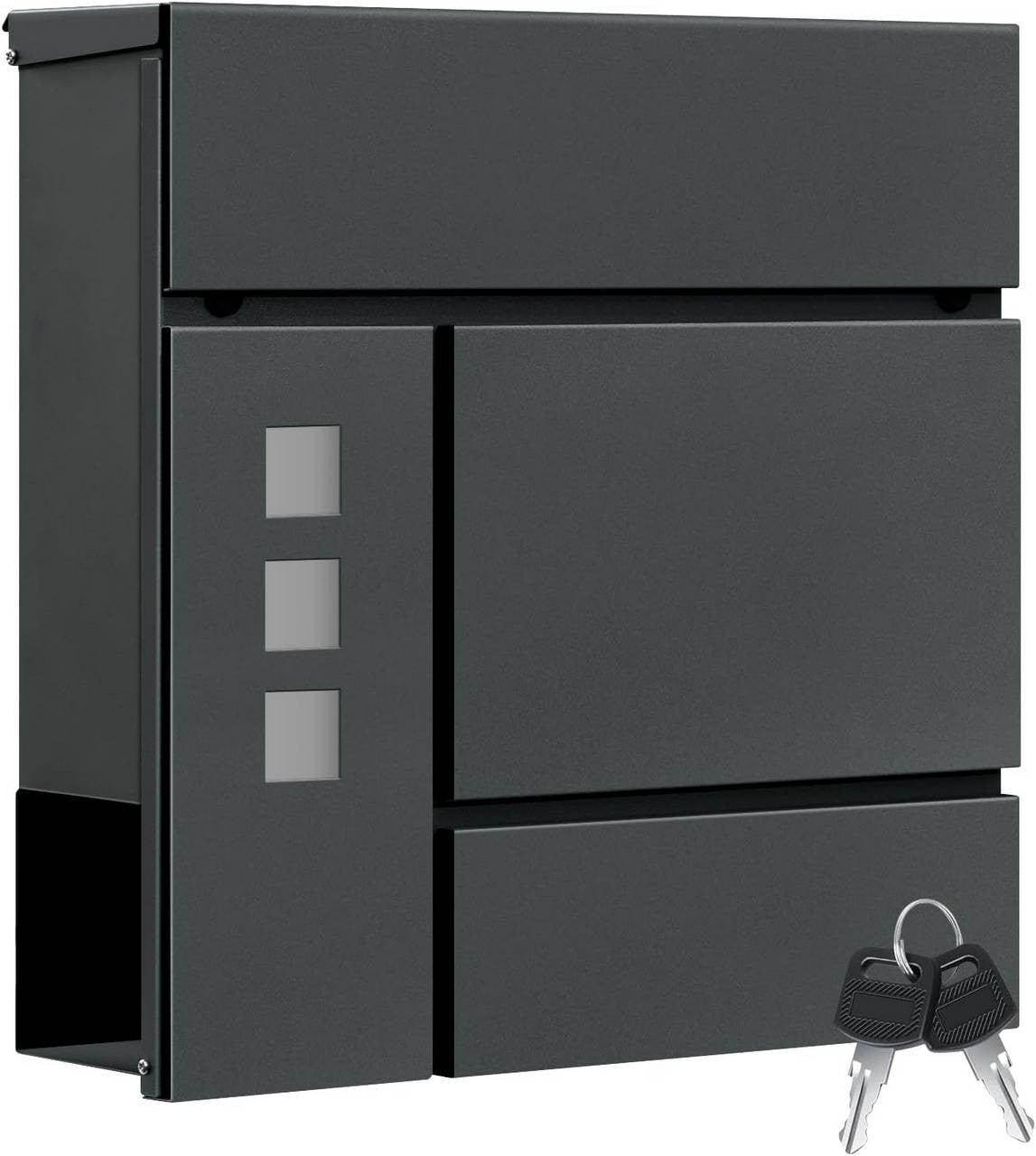 24goodz Stylish Mailbox with Newspaper Compartment - Modern Design - Practical Hinged Lid - Galvanized Steel - Anthracite - 37x37x10.5 cm