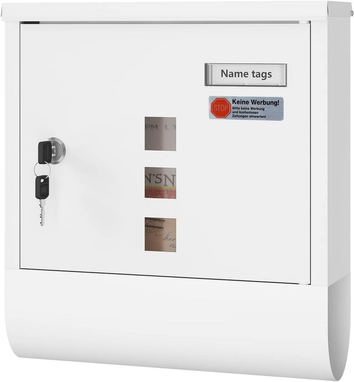 24goodz Mailbox with Newspaper Compartment - Modern and Stylish Design - Galvanized Steel - For Home Use - White