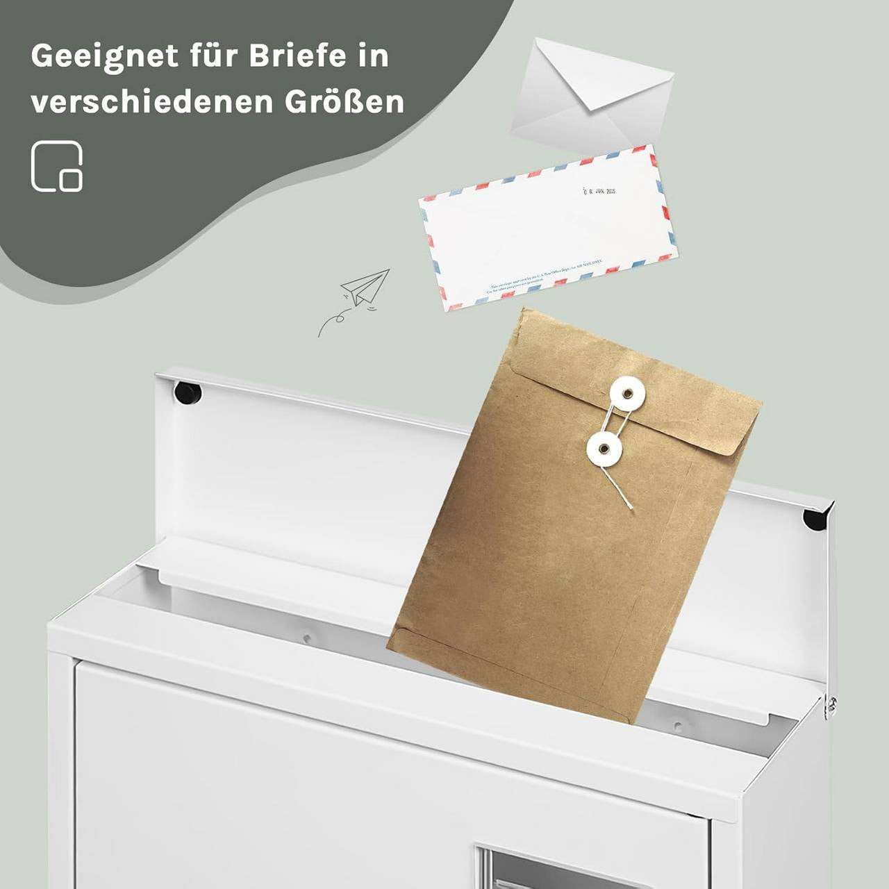 24goodz Mailbox with Newspaper Compartment - Modern and Stylish Design - Galvanized Steel - For Home Use - White