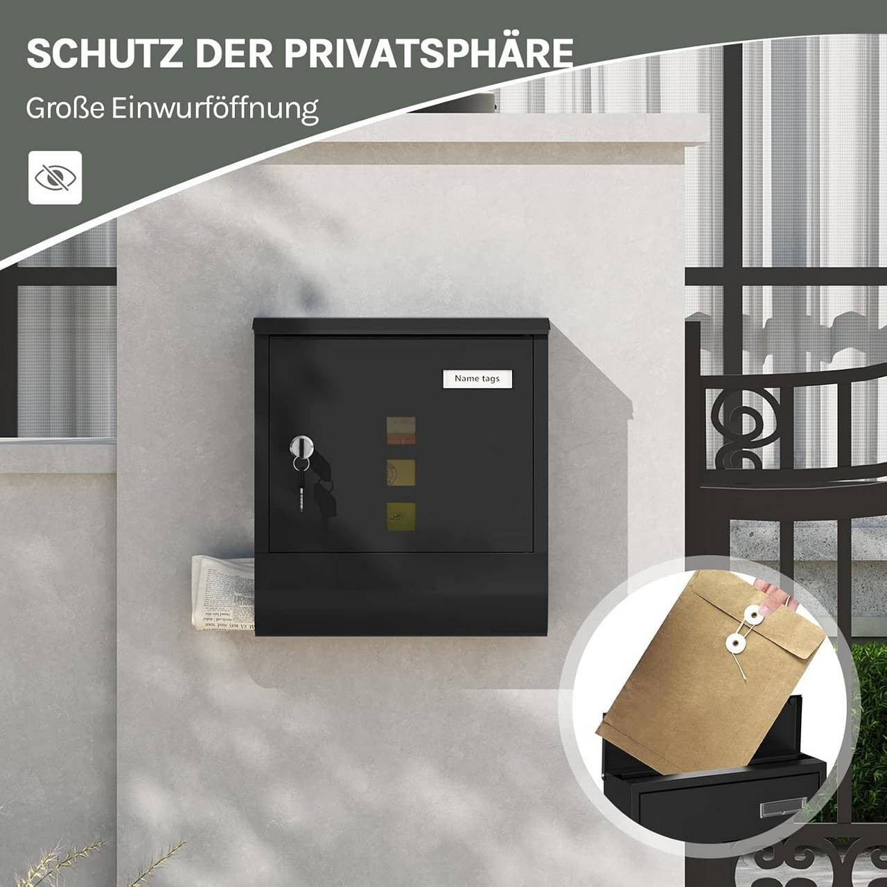 24goodz Mailbox with Newspaper Compartment - Modern Design - Durable Galvanized Steel - For Home - Anthracite/White/Black/Grey - 30.5 x 33.5 x 10 cm