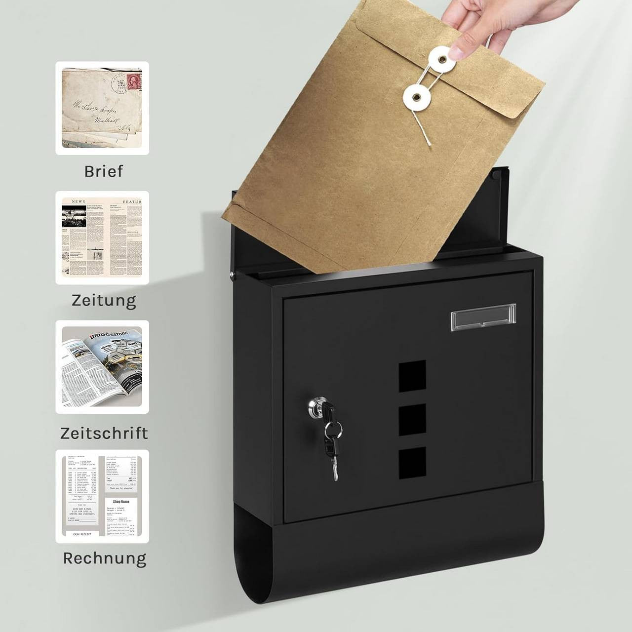 24goodz Mailbox with Newspaper Compartment - Modern Design - Durable Galvanized Steel - For Home - Anthracite/White/Black/Grey - 30.5 x 33.5 x 10 cm