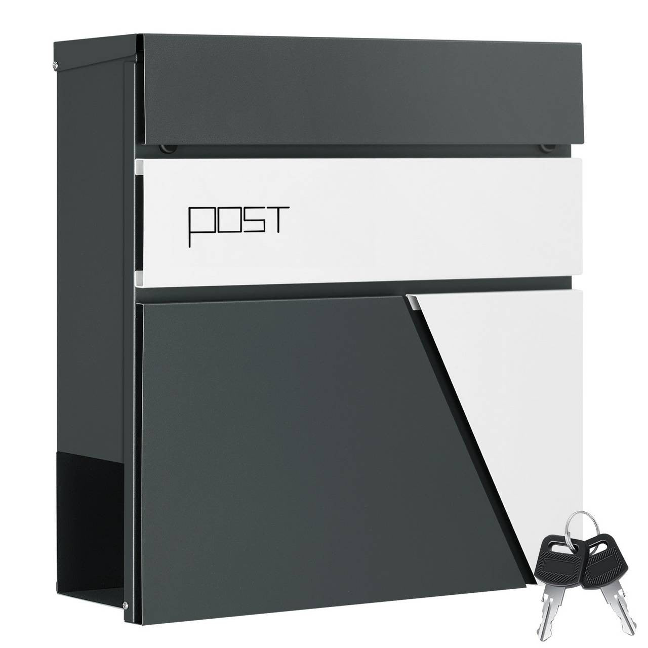 24goodz Wall-Mounted Mailbox with Newspaper Compartment - Modern Design - High Quality Galvanized Steel - Anthracite + White