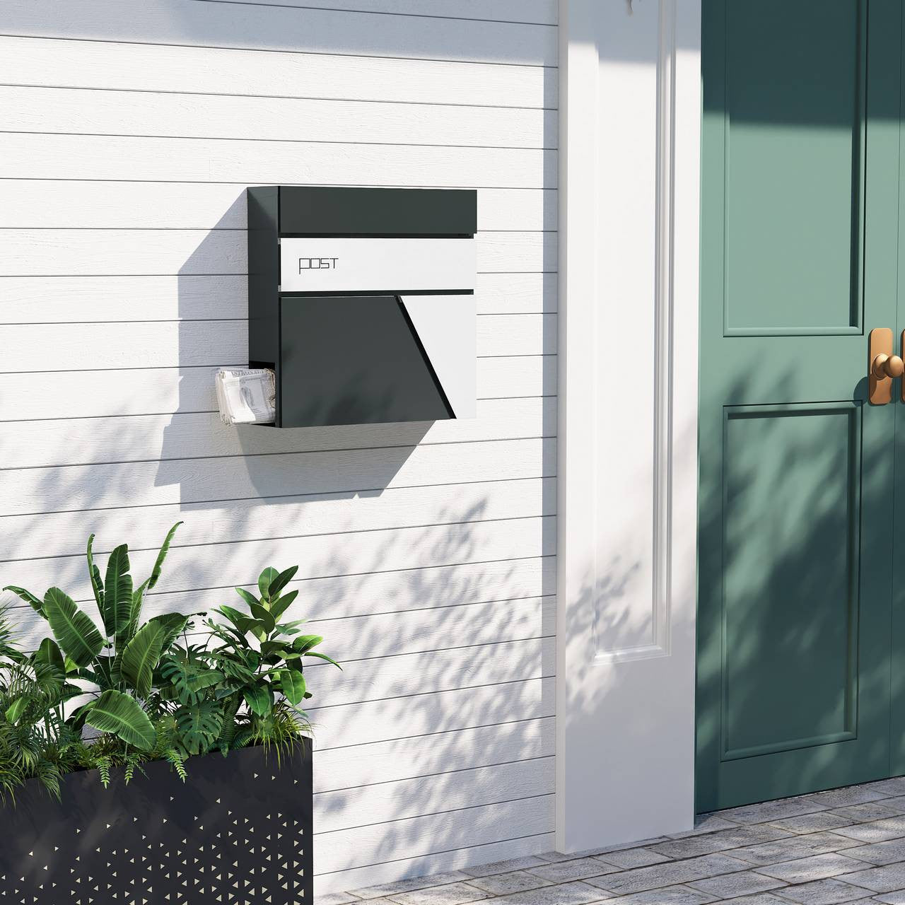 24goodz Wall-Mounted Mailbox with Newspaper Compartment - Modern Design - High Quality Galvanized Steel - Anthracite + White