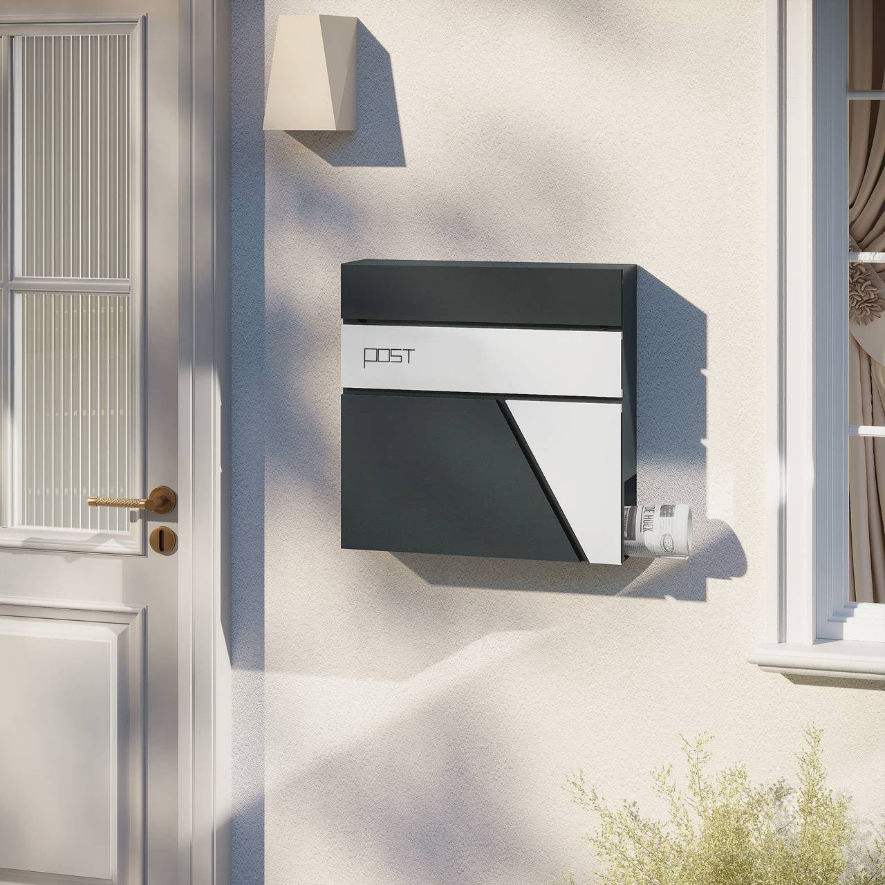 24goodz Wall-Mounted Mailbox with Newspaper Compartment - Modern Design - High Quality Galvanized Steel - Anthracite + White