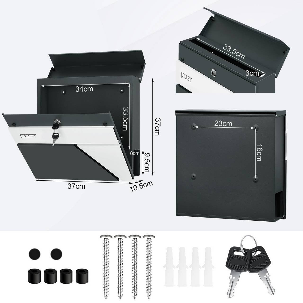 24goodz Wall-Mounted Mailbox with Newspaper Compartment - Modern Design - High Quality Galvanized Steel - Anthracite + White