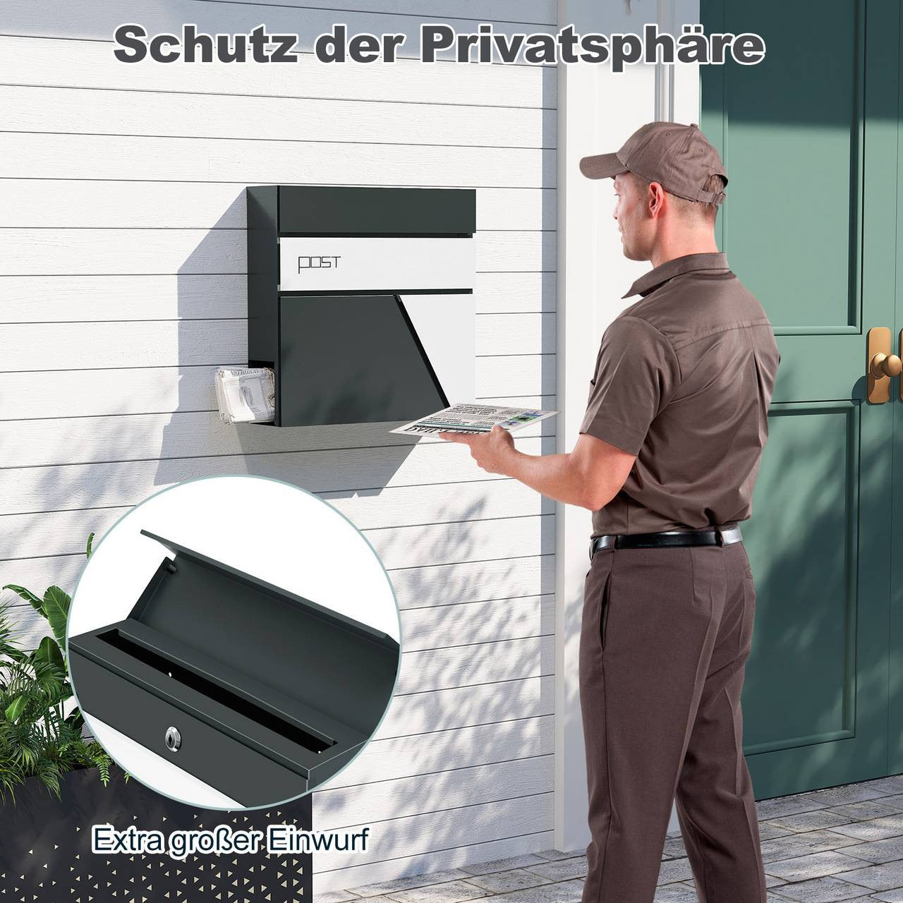 24goodz Wall-Mounted Mailbox with Newspaper Compartment - Modern Design - High Quality Galvanized Steel - Anthracite + White