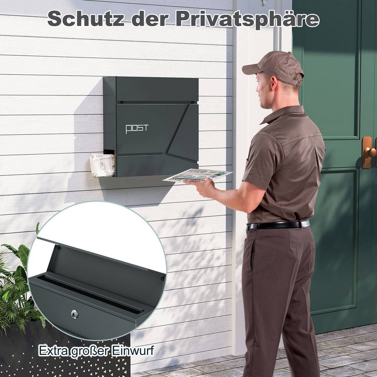 24goodz Modern Wall-Mounted Mailbox with Newspaper Compartment - Elegant Design - High-Quality Galvanized Steel - For Homeowners - Anthracite