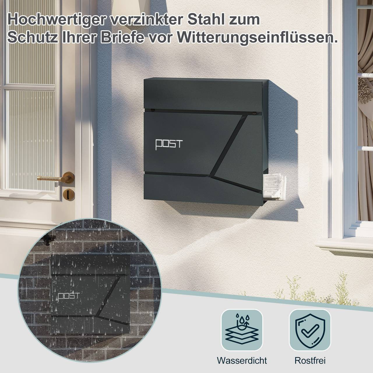 24goodz Modern Wall-Mounted Mailbox with Newspaper Compartment - Elegant Design - High-Quality Galvanized Steel - For Homeowners - Anthracite