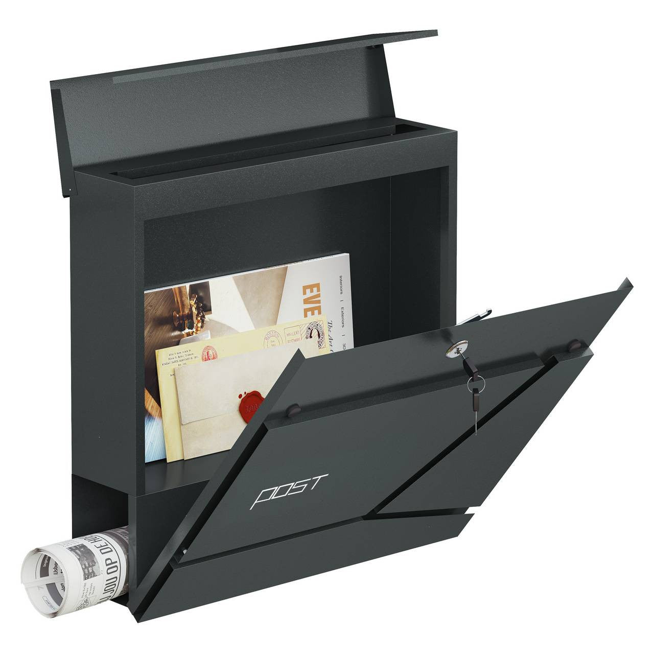 24goodz Modern Wall-Mounted Mailbox with Newspaper Compartment - Elegant Design - High-Quality Galvanized Steel - For Homeowners - Anthracite