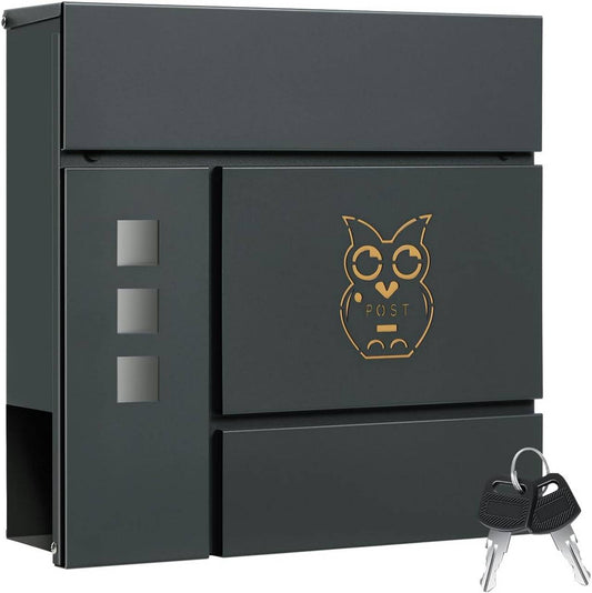 24goodz Mailbox with Newspaper Compartment and Viewing Windows - Weather Resistant - Secure Lock with 2 Keys - Galvanized Steel - Anthracite - 37x10.5x37 cm