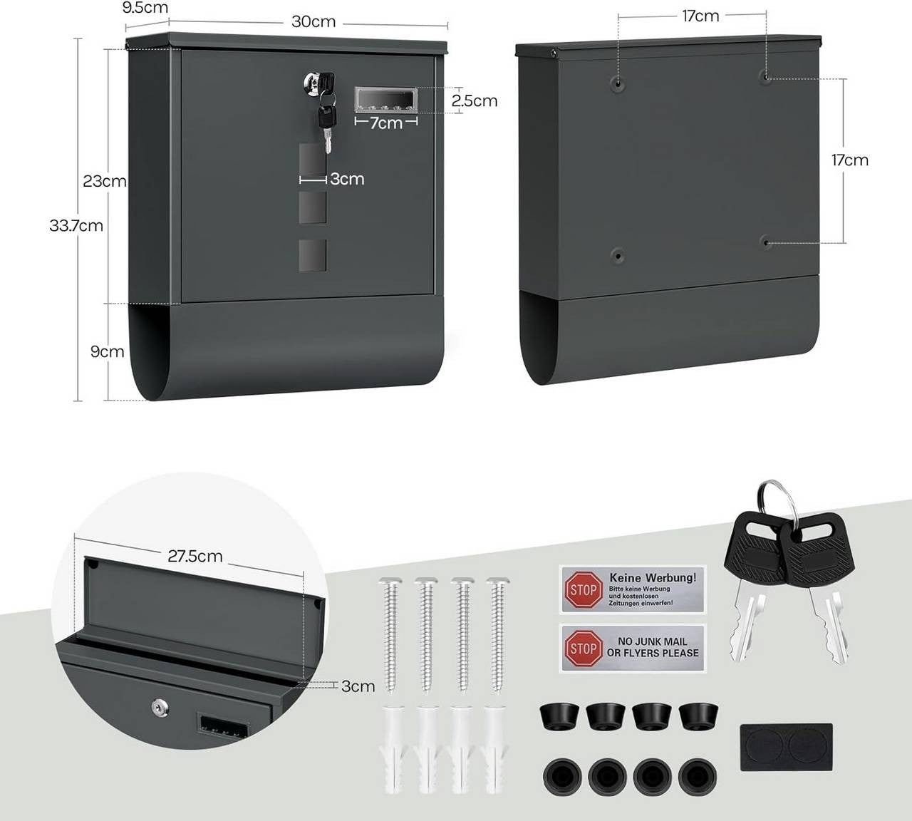 24goodz Mailbox with Newspaper Slot and Nameplate - Organized Storage - Durable Galvanized Steel - For Homeowners - Anthracite