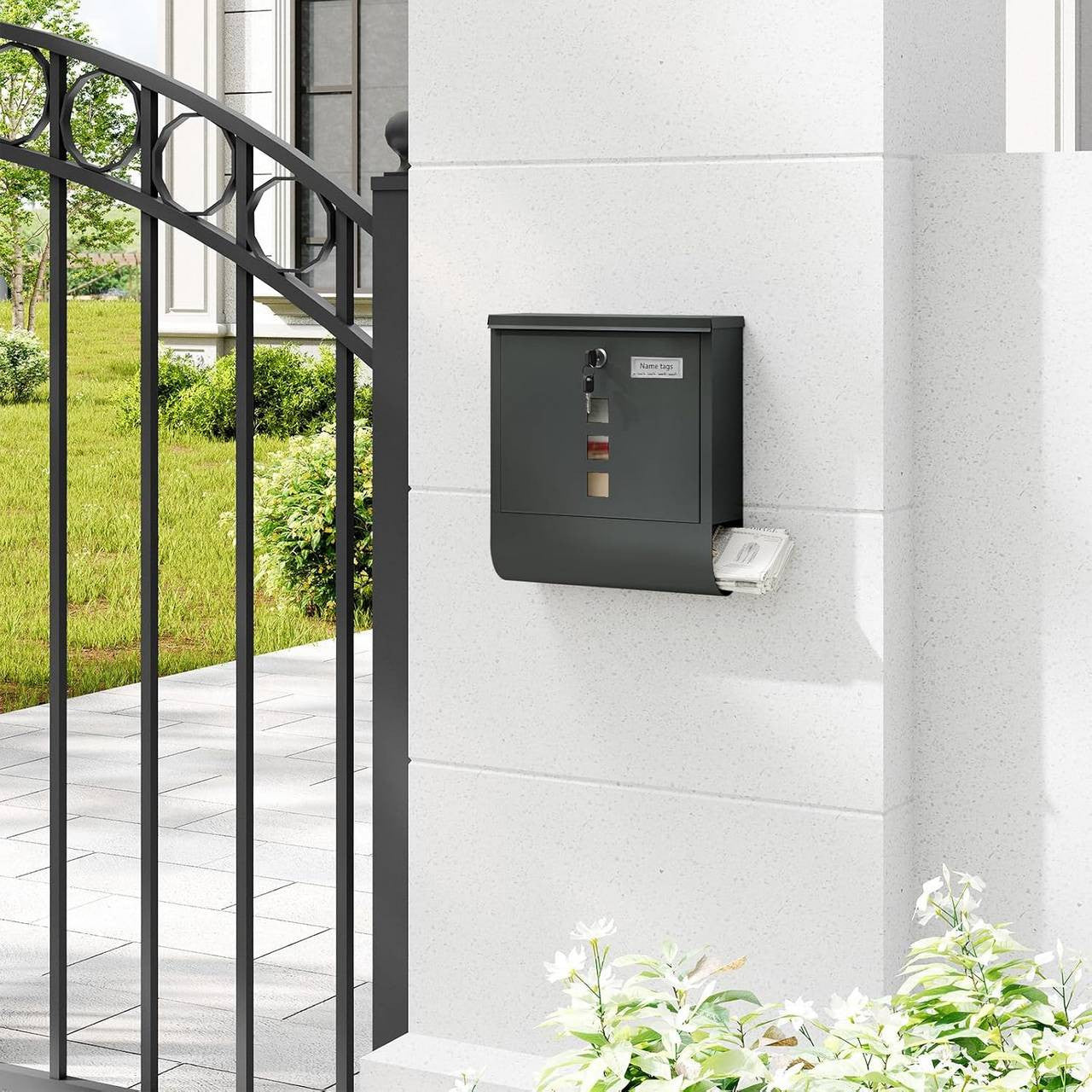 24goodz Mailbox with Newspaper Slot and Nameplate - Organized Storage - Durable Galvanized Steel - For Homeowners - Anthracite