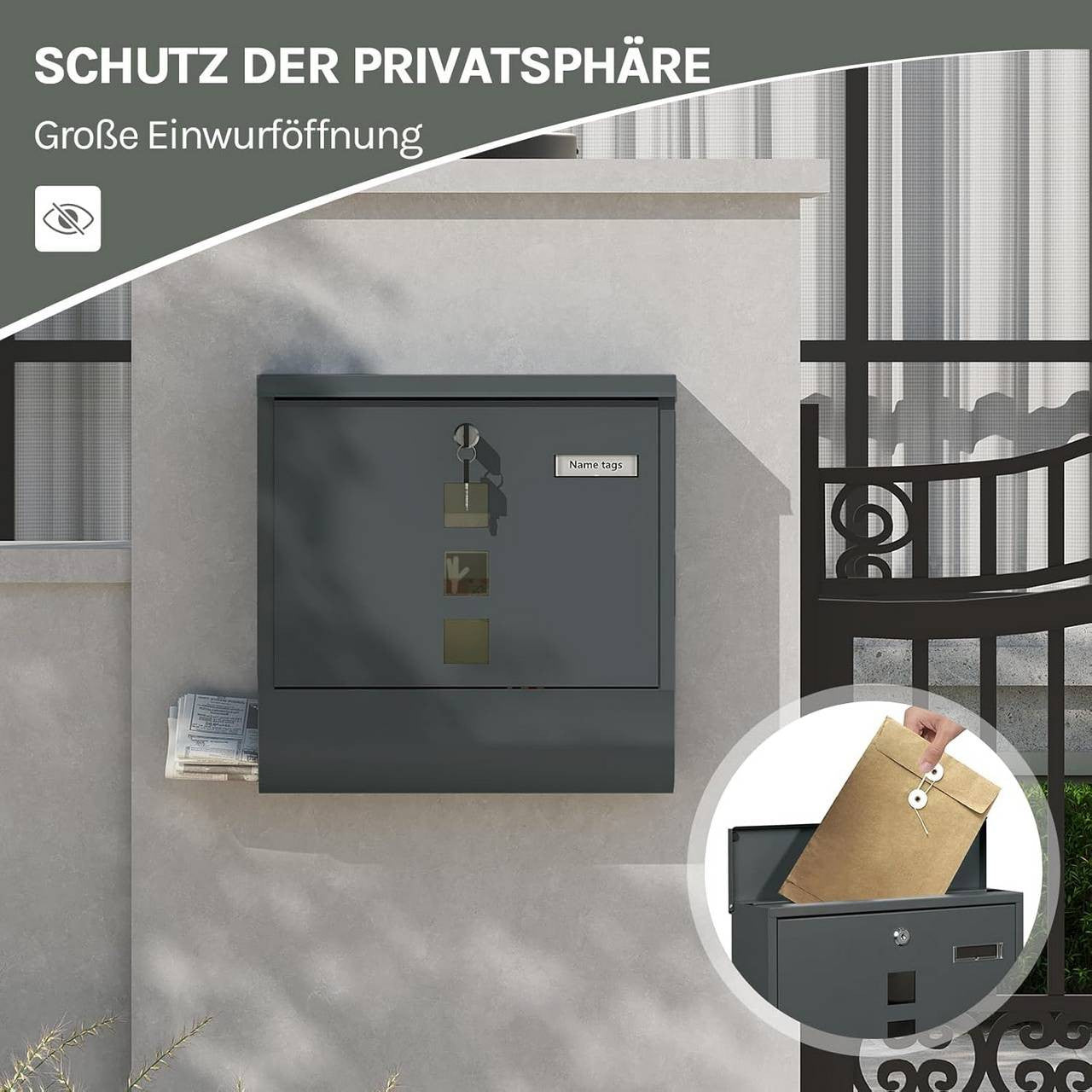 24goodz Wall-Mounted Mailbox with Newspaper Compartment - Spacious Storage - Durable Galvanized Steel - For Homeowners - Anthracite