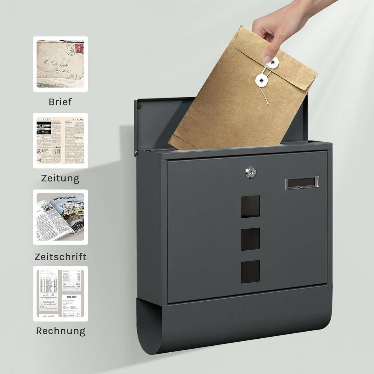 24goodz Wall-Mounted Mailbox with Newspaper Compartment - Spacious Storage - Durable Galvanized Steel - For Homeowners - Anthracite